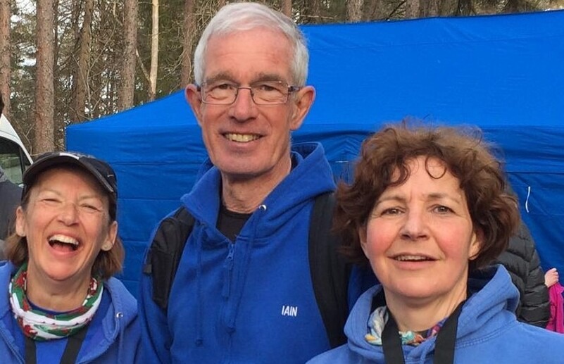 Julia Greenlees, Iain Thomson and NIcola Watson at the finish of the Hoka Highland Fling